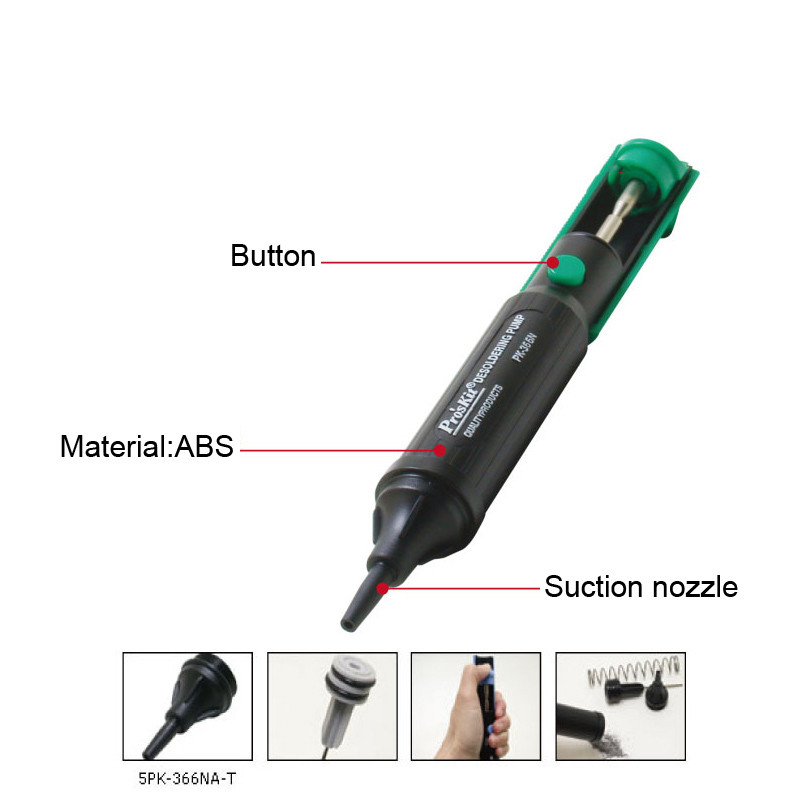 8PK-366N-G ProsKit atlodēšanas sūkņa sūkšanas skārda lodēšanas piesūcēji atlodēšanas pistole BGA PCB SMD mātesplates remontam