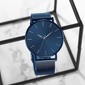 Модни мъжки часовници Ултратънък кварцов часовник Мъжки ежедневен тънък мрежест стоманен водоустойчив спортен часовник Черен Relogio Masculino