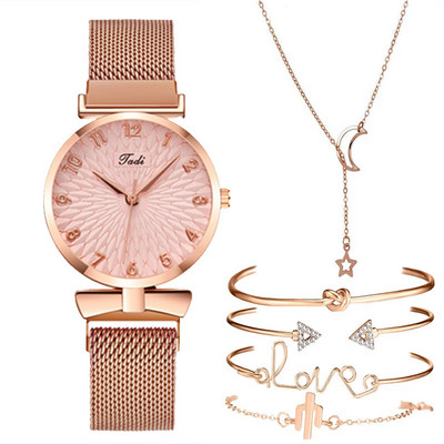 Διχτυωτό ρολόι Rose Gold Γυναικεία ρολόγια Σετ Βραχιόλι Quartz-Watches Πολυτελές ρολόι χειρός Sport Γυναικείο Casual ρολόι Dropshiping