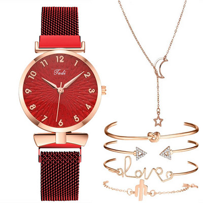 Διχτυωτό ρολόι Rose Gold Γυναικεία ρολόγια Σετ Βραχιόλι Quartz-Watches Πολυτελές ρολόι χειρός Sport Γυναικείο Casual ρολόι Dropshiping