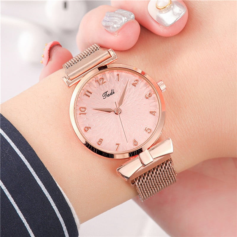 Διχτυωτό ρολόι Rose Gold Γυναικεία ρολόγια Σετ Βραχιόλι Quartz-Watches Πολυτελές ρολόι χειρός Sport Γυναικείο Casual ρολόι Dropshiping