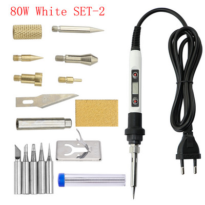 7-ühes puidust surutrükiga põletav nikerdamine pürograafia pliiatsi komplekt 60 W / 80 W reguleeritava temperatuuriga jootekolb käsitsi juhitavate tööriistade komplekt