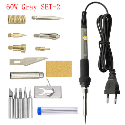 7-ühes puidust surutrükiga põletav nikerdamine pürograafia pliiatsi komplekt 60 W / 80 W reguleeritava temperatuuriga jootekolb käsitsi juhitavate tööriistade komplekt