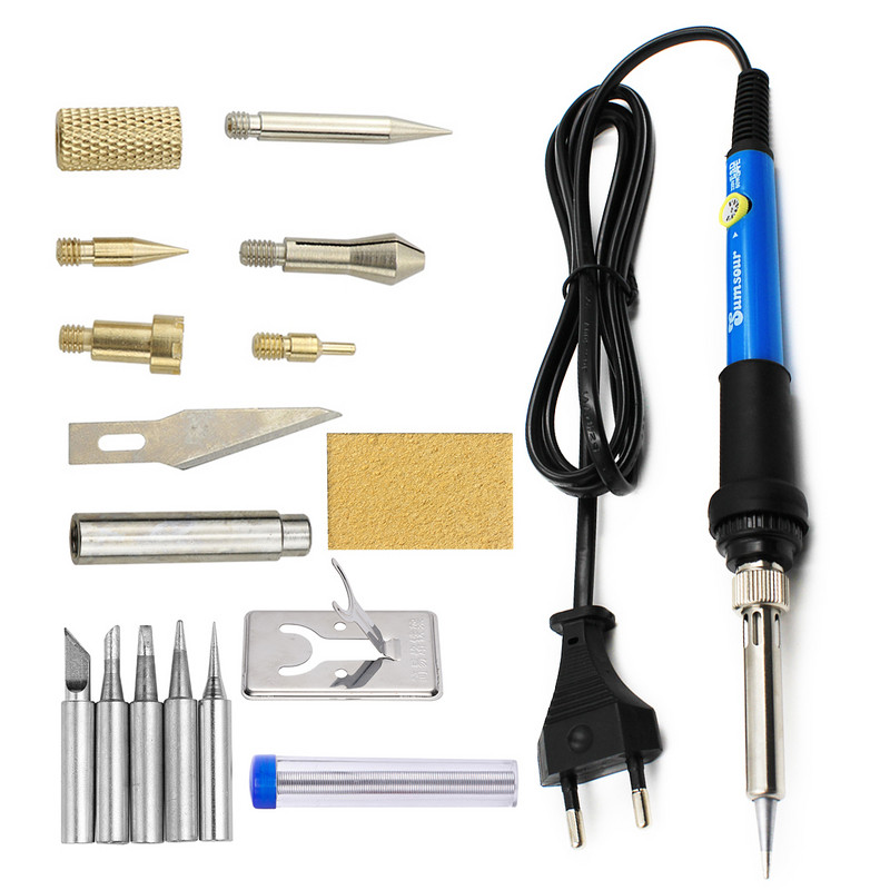 7-ühes puidust surutrükiga põletav nikerdamine pürograafia pliiatsi komplekt 60 W / 80 W reguleeritava temperatuuriga jootekolb käsitsi juhitavate tööriistade komplekt