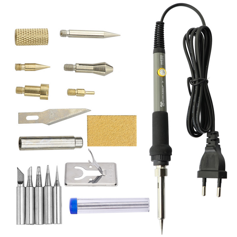 7-ühes puidust surutrükiga põletav nikerdamine pürograafia pliiatsi komplekt 60 W / 80 W reguleeritava temperatuuriga jootekolb käsitsi juhitavate tööriistade komplekt