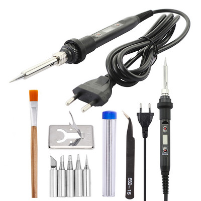 Elektriskais lodāmurs 80W regulējamas temperatūras LCD metināšanas rīks Keramikas sildītājs lodāmura galviņa atlodēšanas sūkņa komplekts