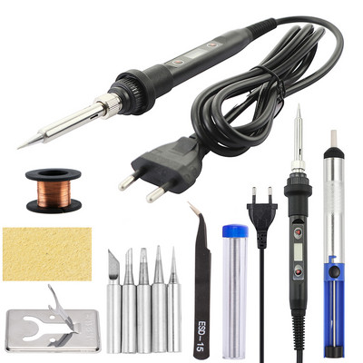 Elektriskais lodāmurs 80W regulējamas temperatūras LCD metināšanas rīks Keramikas sildītājs lodāmura galviņa atlodēšanas sūkņa komplekts