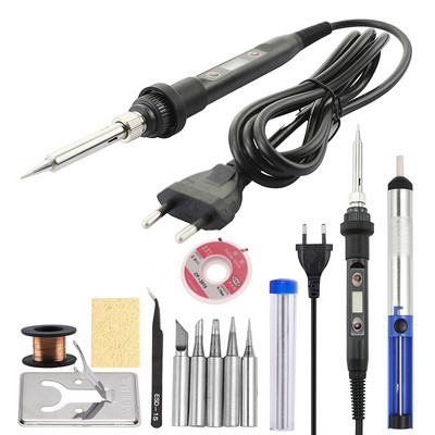 Elektriskais lodāmurs 80W regulējamas temperatūras LCD metināšanas rīks Keramikas sildītājs lodāmura galviņa atlodēšanas sūkņa komplekts