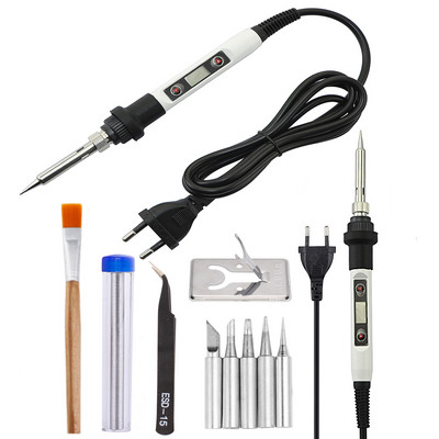 Elektriskais lodāmurs 80W regulējamas temperatūras LCD metināšanas rīks Keramikas sildītājs lodāmura galviņa atlodēšanas sūkņa komplekts