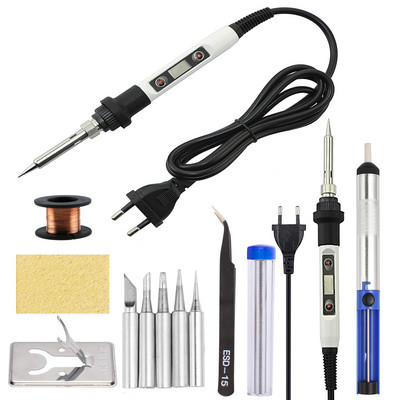 Elektriskais lodāmurs 80W regulējamas temperatūras LCD metināšanas rīks Keramikas sildītājs lodāmura galviņa atlodēšanas sūkņa komplekts