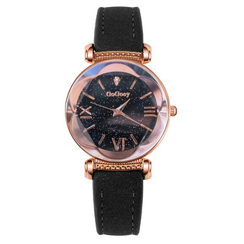 Луксозен индивидуален женски часовник Романтичен часовник Starry Sky с кожена каишка Женски часовник Crystal Starry Sky Petal Plum Blossom Dial