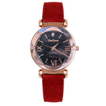 Луксозен индивидуален женски часовник Романтичен часовник Starry Sky с кожена каишка Женски часовник Crystal Starry Sky Petal Plum Blossom Dial