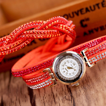 Моден ежедневен златен кварцов дамски часовник с кристали Плетена кожена гривна Часовник Подарък Дамски ръчен часовник Relogio Feminino Подарък