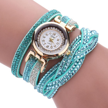 Μόδα Casual Gold Quartz Γυναικείο ρολόι Rhinestone Βραχιόλι από δερμάτινο πλέγμα Δώρο Γυναικείο ρολόι χειρός Relogio Feminino Δώρο