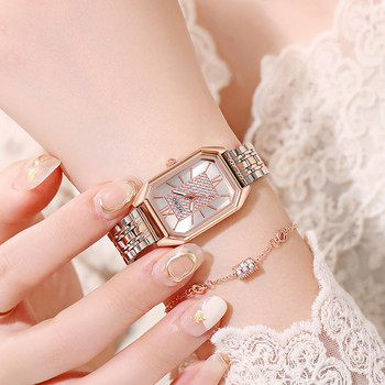 Дамски луксозни часовници с известна марка Дамски правоъгълен кварцов часовник от неръждаема стомана за жени Модни рокли часовници Relogio Feminino