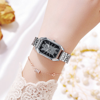 Дамски луксозни часовници с известна марка Дамски правоъгълен кварцов часовник от неръждаема стомана за жени Модни рокли часовници Relogio Feminino