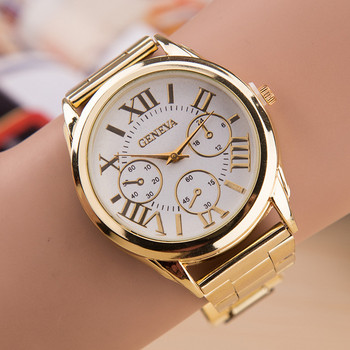 2021 Нова марка 3 очи Златни женевски ежедневни кварцови часовници Дамски рокли от неръждаема стомана Relogio Feminino Дамски часовник Гореща разпродажба