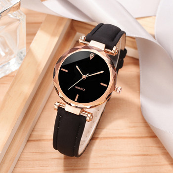 2 τμχ Luxury Fashion Γυναικείο ρολόι Σετ PU Δερμάτινο λουράκι Γυναικείο ρολόι χειρός Χαλαζίας Rhinestone Βραχιόλι από κράμα ροζ χρυσού για γυναικείο δώρο