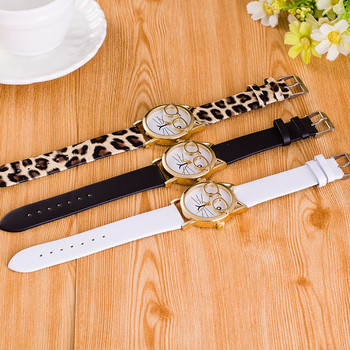 Γυναικείο ρολόι Geneva Δερμάτινο λουράκι αναλογικό χαλαζία Ρολόγια καρπού Leopard Cat γυαλιά προσώπου Παιδικό ρολόι Γυναικείο ρολόι Relogio Feminino