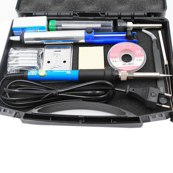 EU Plug 60W 220V 110V регулируема температура Комплект електрически поялник Накрайници Помпа за разпояване Стойка Пинсети Кутия за спояване