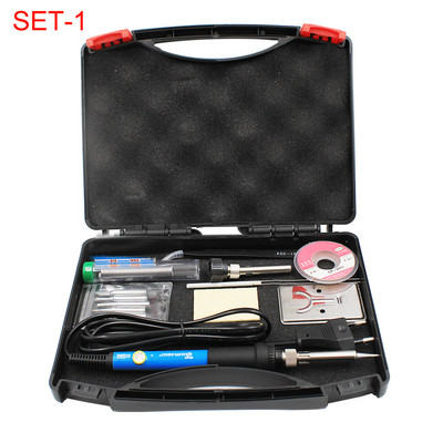 Priză UE 60W 220V 110V Temperatură reglabilă Kit fier de lipit Sfaturi Pompă de desopit Stand Pensetă Cutie de sârmă de lipit