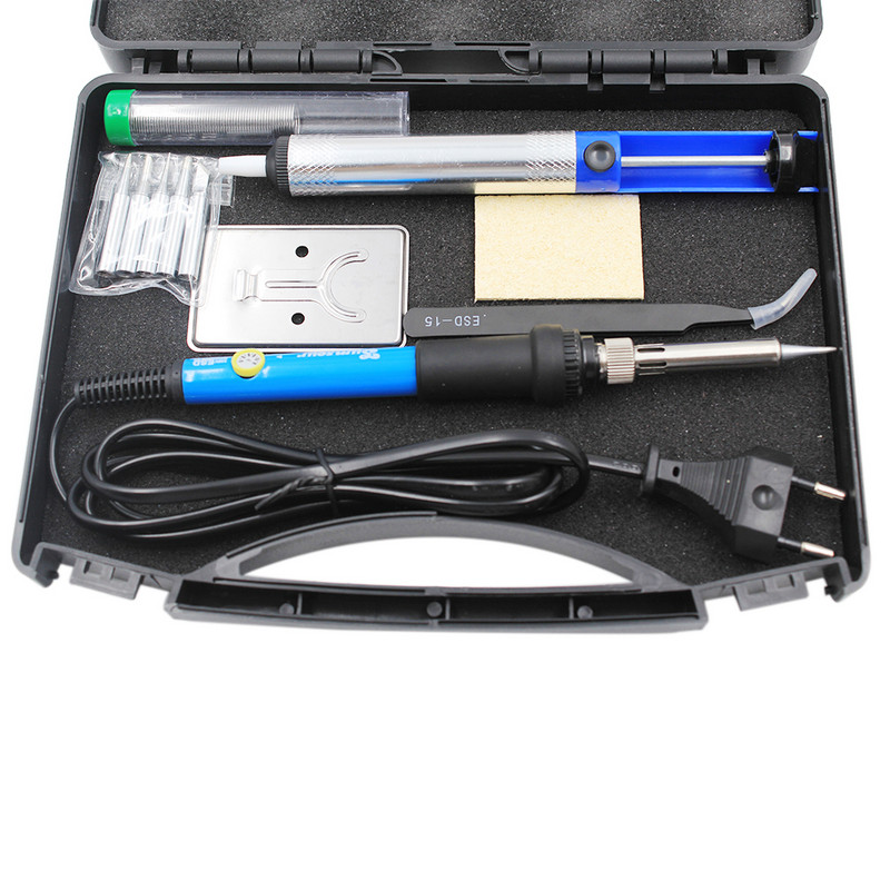 Priză UE 60W 220V 110V Temperatură reglabilă Kit fier de lipit Sfaturi Pompă de desopit Stand Pensetă Cutie de sârmă de lipit