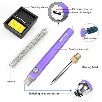 Комплект поялник за батерии Регулируема температура 8 W Нагревателна керамична сърцевина Преносим домашен инструмент за заваряване на спойка Ремонт