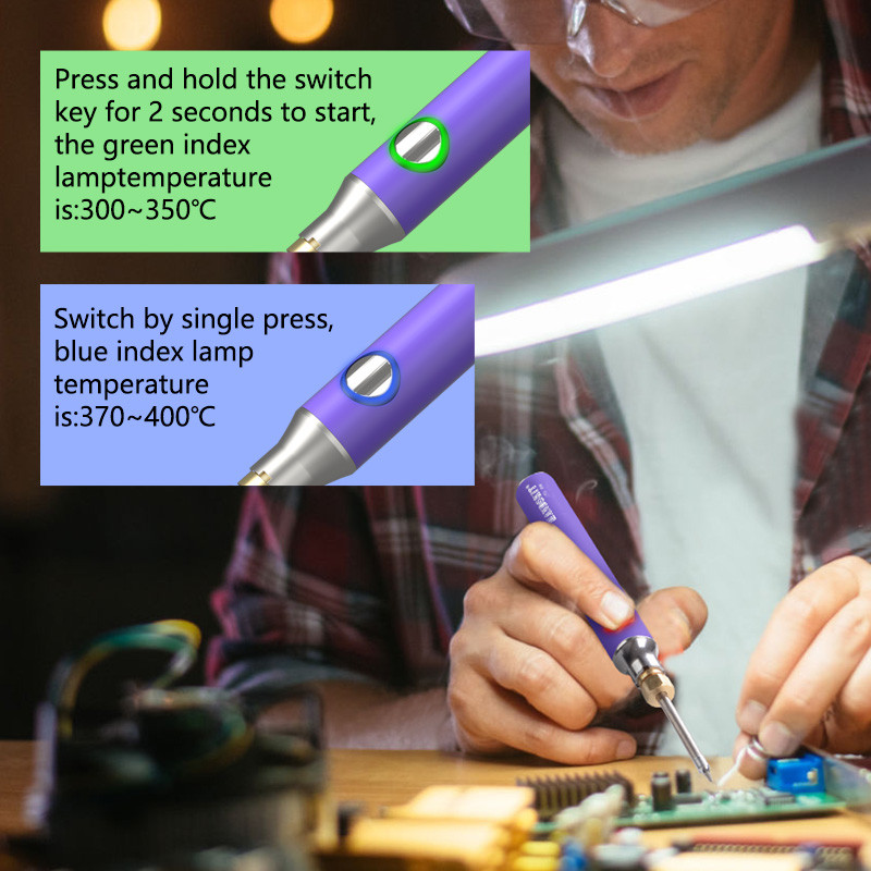 Akumulatora lodāmura komplekts ar regulējamu temperatūru 8W keramiskā serdeņa apsilde Portatīvie mājas metināšanas lodēšanas remonta instrumenti