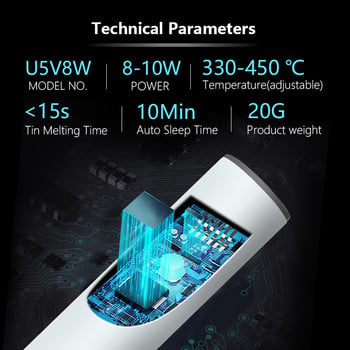 Оригинален преносим USB поялник Комплект регулируема температура 8 W Керамична сърцевина Нагряване Начало Заваряване Инструменти за ремонт на спойка