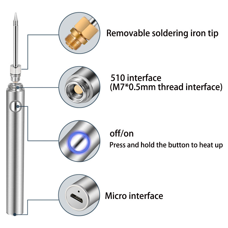 Kit fier de lipit cu baterie USB cu capac 5V 8W cu indicator USB instrument portabil microelectronic de reparare fier de lipit