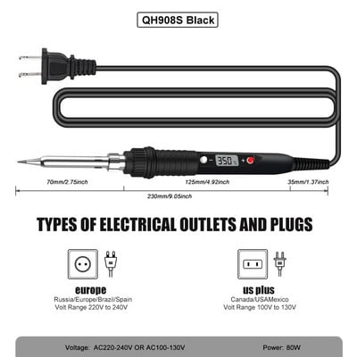 JCD Električno lemilo 80 W LCD digitalni zaslon, podesiva temperatura, vrhovi za lemljenje 220 V/110 V, alati za zavarivanje