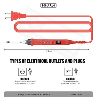 JCD Električno lemilo 80 W LCD digitalni zaslon, podesiva temperatura, vrhovi za lemljenje 220 V/110 V, alati za zavarivanje