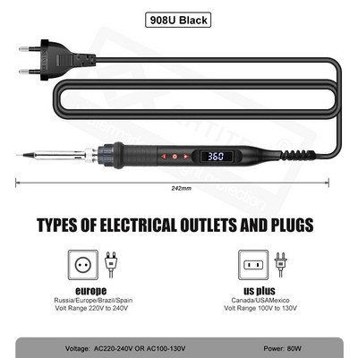 JCD Električno lemilo 80 W LCD digitalni zaslon, podesiva temperatura, vrhovi za lemljenje 220 V/110 V, alati za zavarivanje