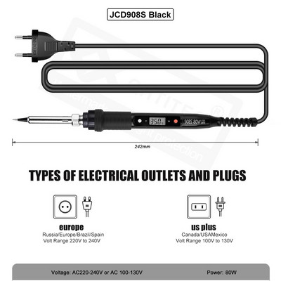 JCD Električno lemilo 80 W LCD digitalni zaslon, podesiva temperatura, vrhovi za lemljenje 220 V/110 V, alati za zavarivanje