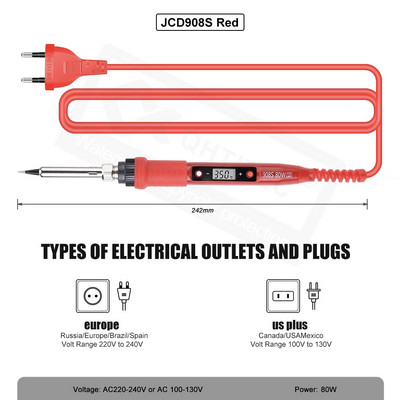 JCD Električno lemilo 80 W LCD digitalni zaslon, podesiva temperatura, vrhovi za lemljenje 220 V/110 V, alati za zavarivanje