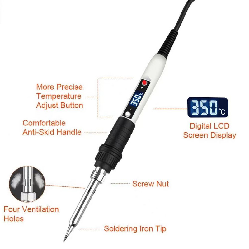 JCD Električno lemilo 80 W LCD digitalni zaslon, podesiva temperatura, vrhovi za lemljenje 220 V/110 V, alati za zavarivanje
