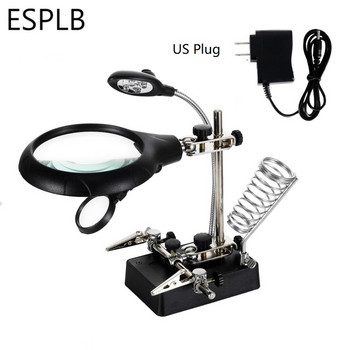 ESPLB Helping Hands Трета ръка Поялник Заваръчна стойка Станция с 5 LED клипса Заваръчна лупа Лупа