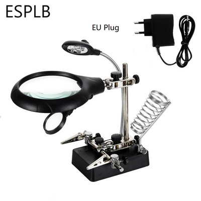 ESPLB Helping Hands trečiosios rankos lituoklio suvirinimo stovas su 5 LED klipų suvirinimo didintuvu padidinamuoju stiklu