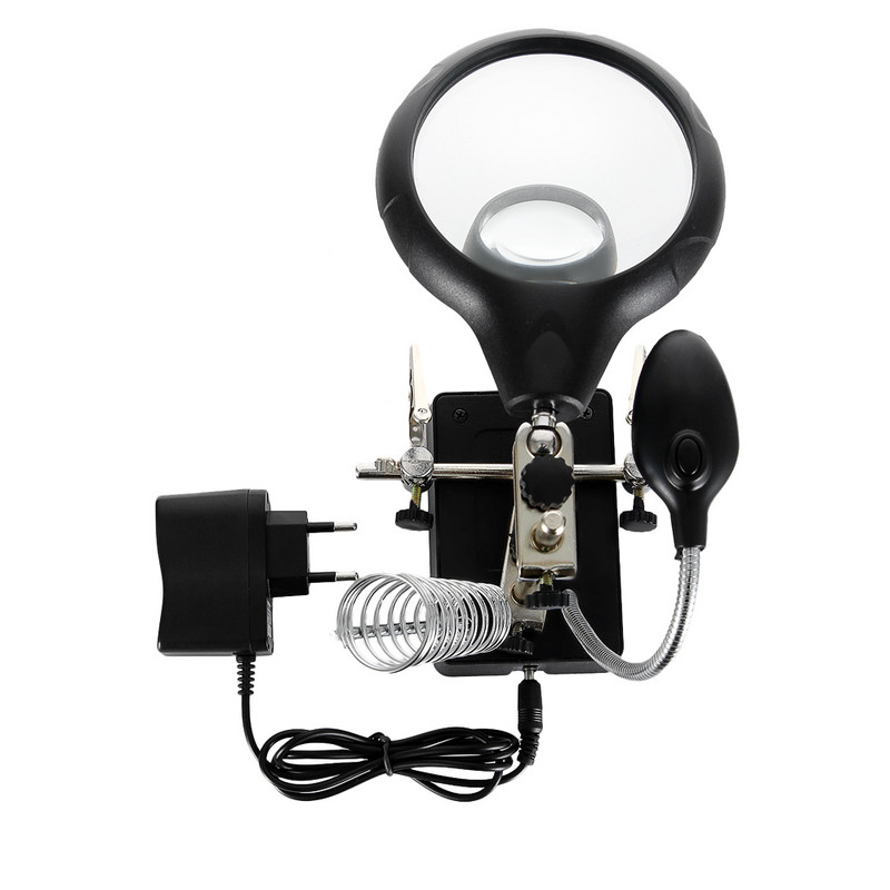 ESPLB Helping Hands trečiosios rankos lituoklio suvirinimo stovas su 5 LED klipų suvirinimo didintuvu padidinamuoju stiklu