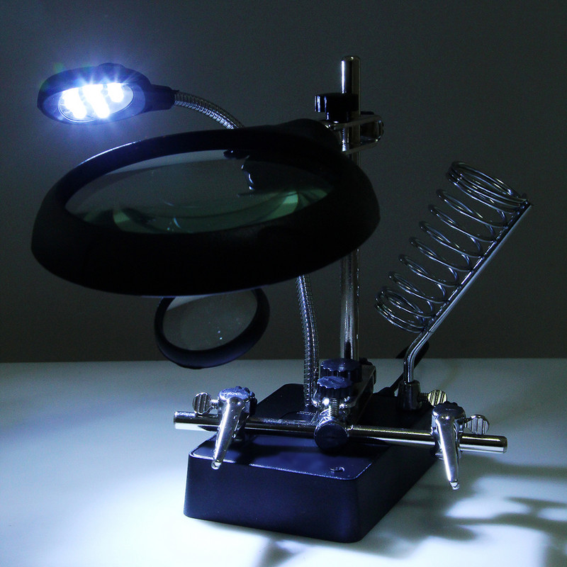 ESPLB Helping Hands trečiosios rankos lituoklio suvirinimo stovas su 5 LED klipų suvirinimo didintuvu padidinamuoju stiklu