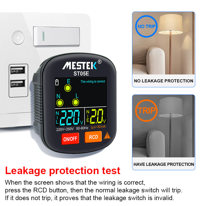 Mestek Socket Tester Outlet Tester RCD GFCI NCV Test Outlet checker EU US UK Plug Ground Zero Line 30mA Smart Socket Detector