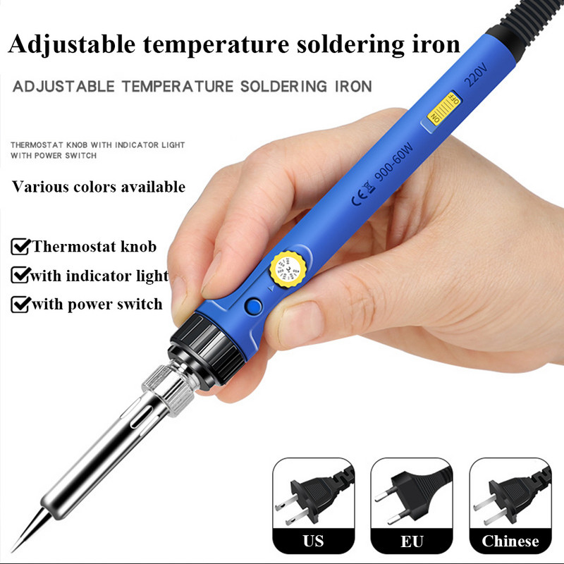 60 W-os digitális elektromos forrasztópáka készlet, hőmérséklet állítható, 220 V 110 V hegesztőszerszám kerámia fűtőtest Forrasztóhegyek átdolgozása
