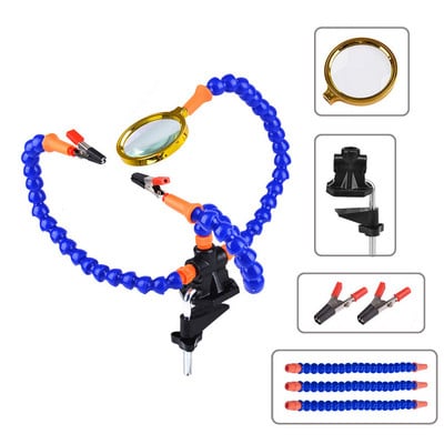 Profesionalus daugiafunkcis PCB suvirinimas 3 lanksčių rankų trečiųjų rankų įrankis, skirtas RC modeliams, trijų skylių litavimo stoties stalviršis