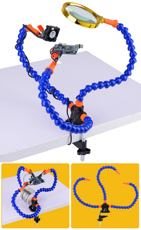 Profesionalus daugiafunkcis PCB suvirinimas 3 lanksčių rankų trečiųjų rankų įrankis, skirtas RC modeliams, trijų skylių litavimo stoties stalviršis