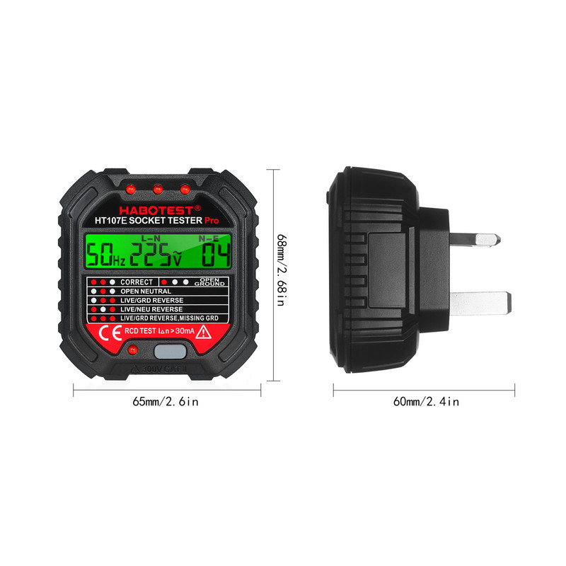 HABOTES GFCI Outlet Tester Voltage 90-250V Socket Tester Automatic Electric Circuit Polarity Voltage Detector Breaker Finder