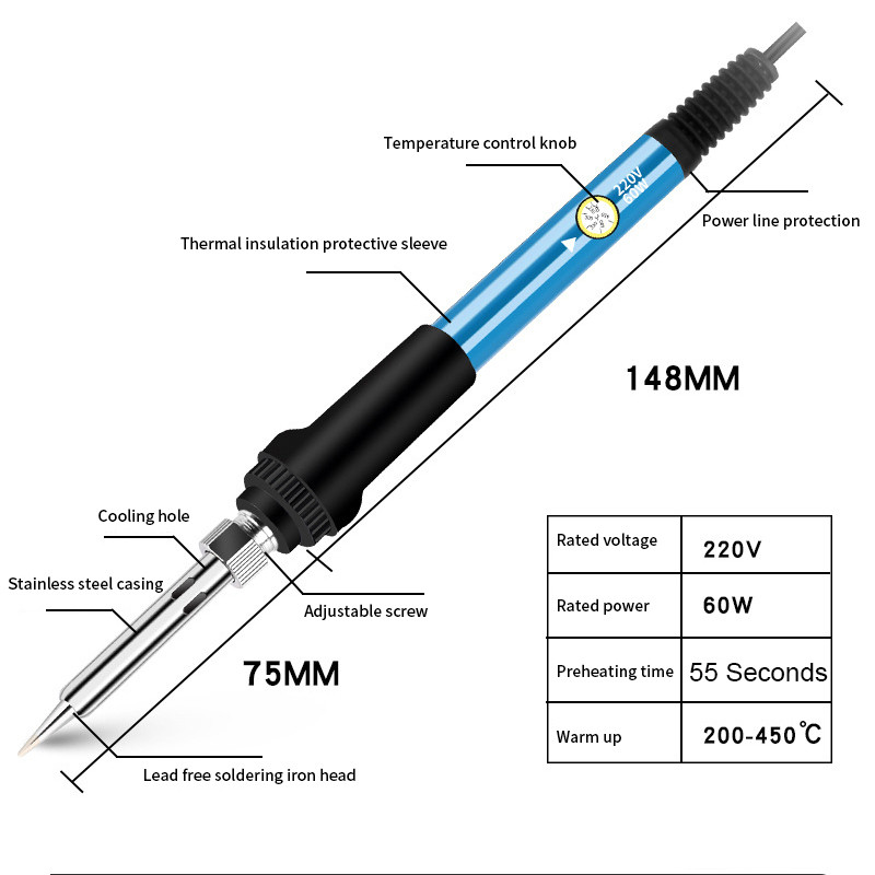 Aleekit lodāmurs 60 W regulējamas temperatūras elektriskā lodāmura pārstrādes stacijas roktura karstuma zīmuļa metināšanas remonta rīks