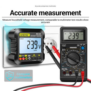 AC10 Тестер за контакт Тестер за щепсел Детектор за напрежение US/EU/UK Тестер Нулева пожарна линия Полярност Фаза Проверка на фаза Детектор