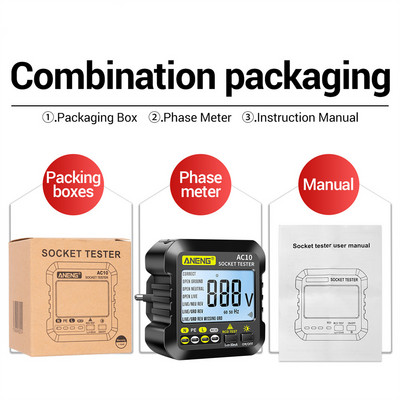 Δοκιμαστής πρίζας AC10 Ανιχνευτής τάσης δοκιμαστής βύσματος πρίζας ΗΠΑ/ΕΕ/ΗΒ Tester Zero Fire Line Έλεγχος φάσης πολικότητας Ανιχνευτής φάσης
