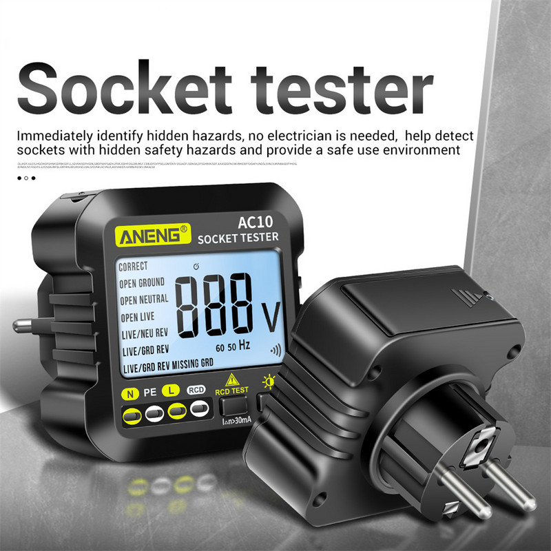 Δοκιμαστής πρίζας AC10 Ανιχνευτής τάσης δοκιμαστής βύσματος πρίζας ΗΠΑ/ΕΕ/ΗΒ Tester Zero Fire Line Έλεγχος φάσης πολικότητας Ανιχνευτής φάσης