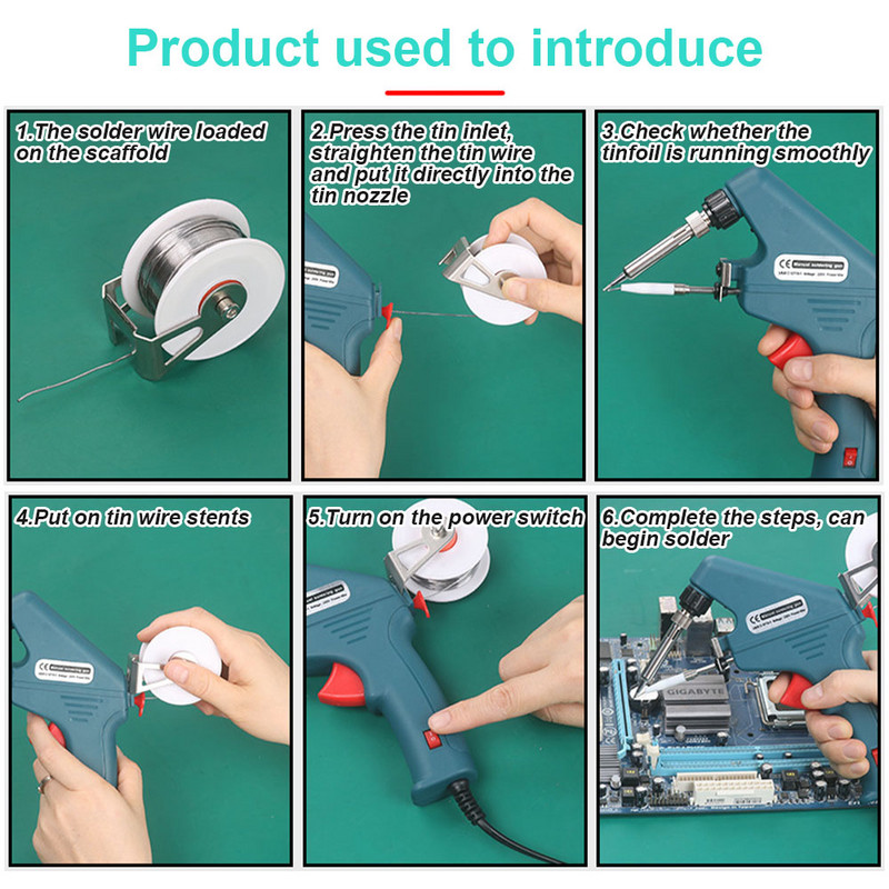 60 W-os elektronikus hegesztőpisztoly készlet belső hő segítő kézi forrasztópáka készlet, automatikus ón adagoló gép teljesítmény javítási szerszámok
